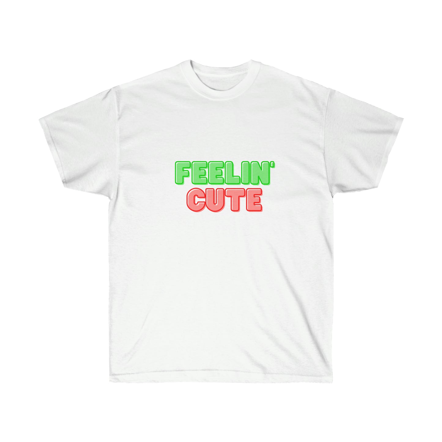 Unisex Ultra Cotton Tee Feelin' Cute - Light Green and Pink