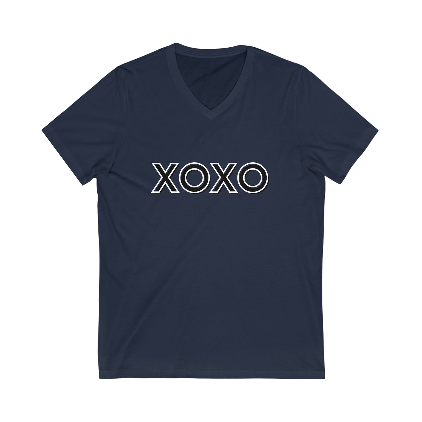Unisex Jersey Short Sleeve V-Neck Tee XOXO - Black and White