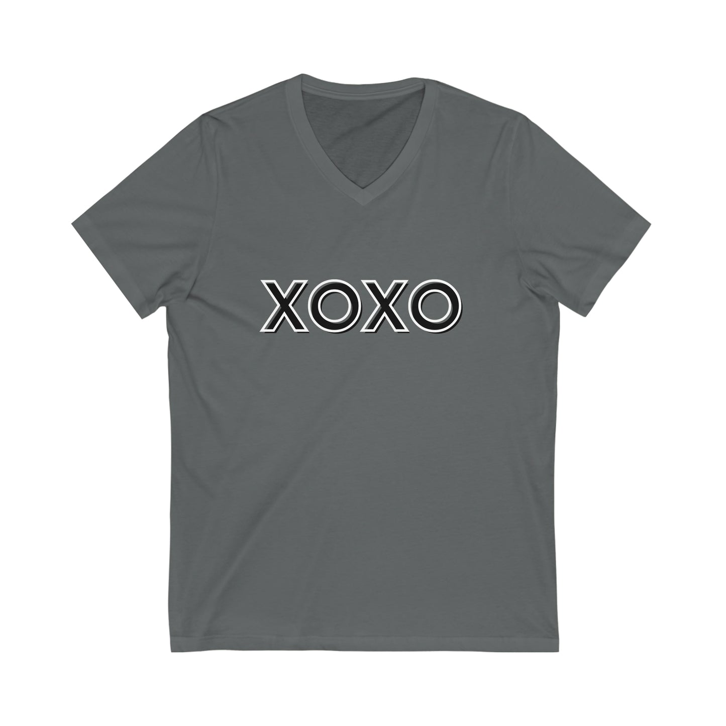 Unisex Jersey Short Sleeve V-Neck Tee XOXO - Black and White