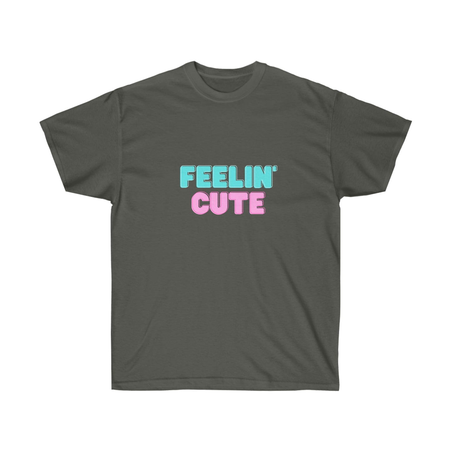 Unisex Ultra Cotton Tee Feelin' Cute - Light Blue and Pink