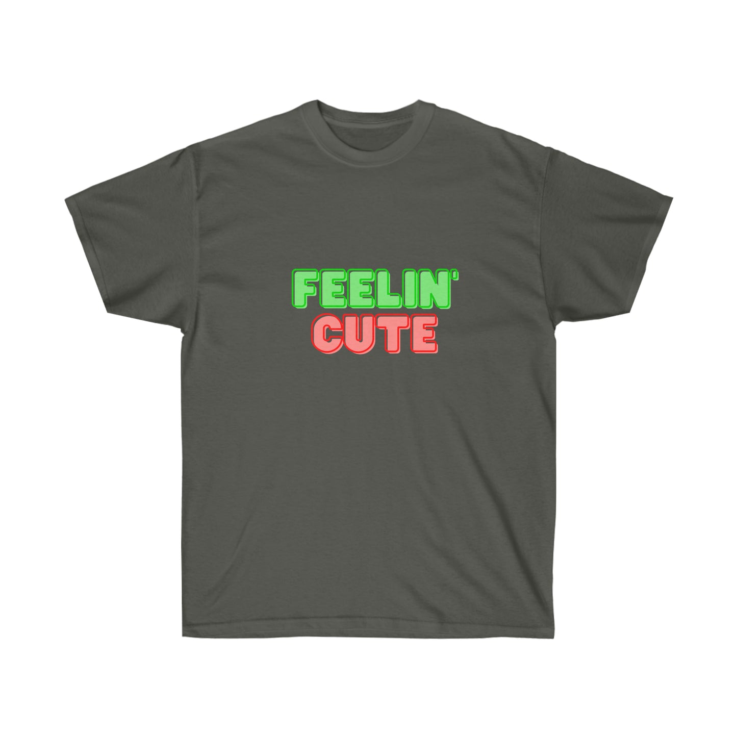 Unisex Ultra Cotton Tee Feelin' Cute - Light Green and Pink