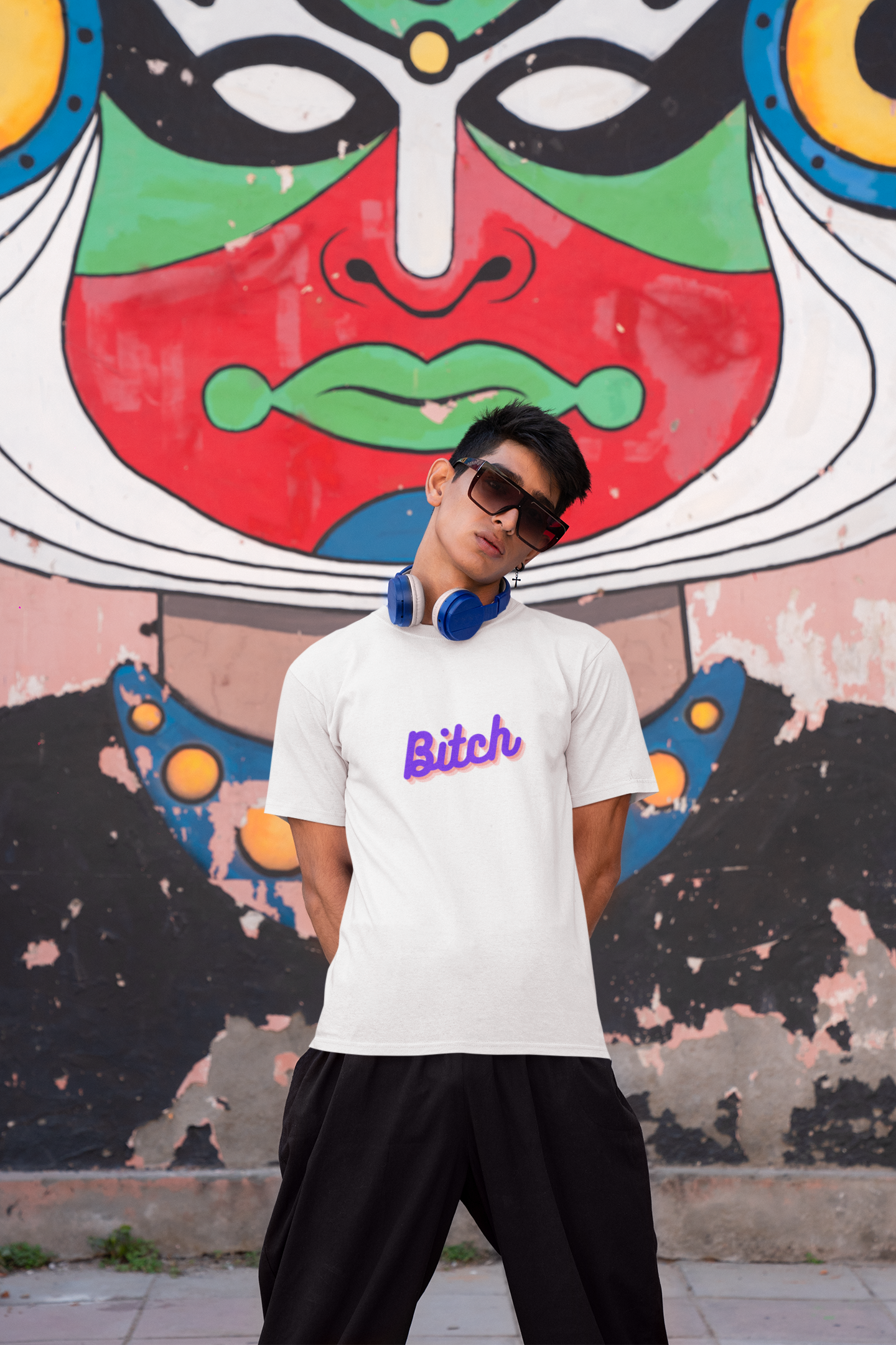 Unisex Ultra Cotton Tee Bitch - Neon Blue and Pink