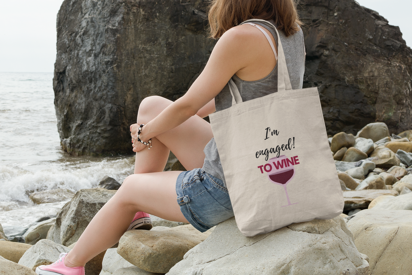 Canvas Tote Bag, I'm Engaged to Wine