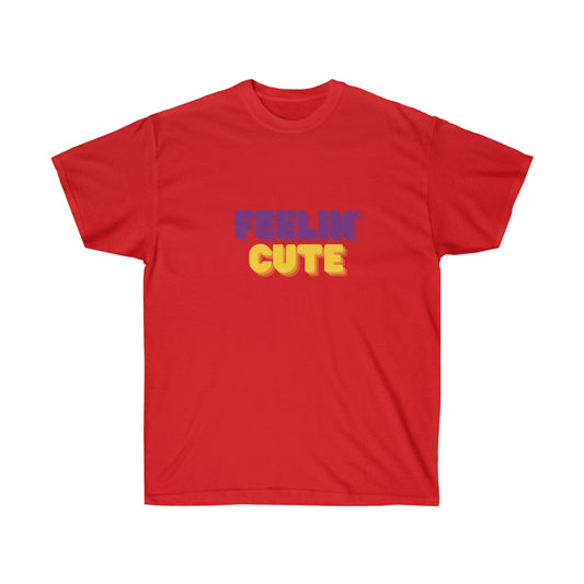 Unisex Ultra Cotton Tee Feelin' Cute -  Purple and Yellow