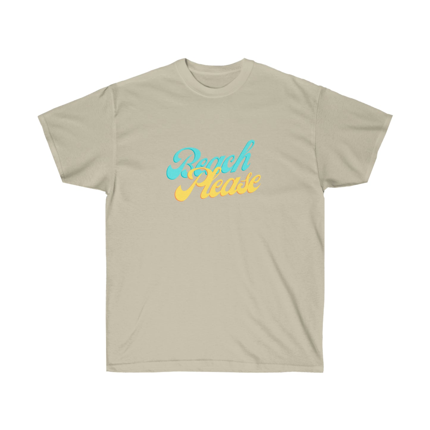 Unisex Ultra Cotton Tee Beach Please - Blue and Yellow