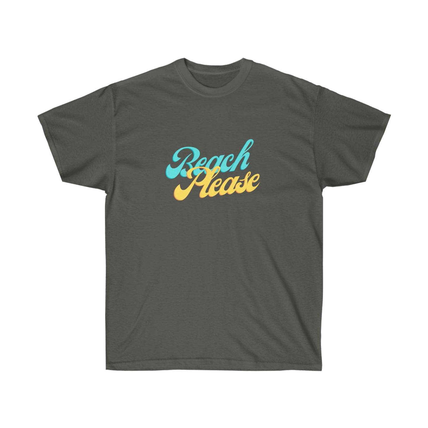 Unisex Ultra Cotton Tee Beach Please - Blue and Yellow