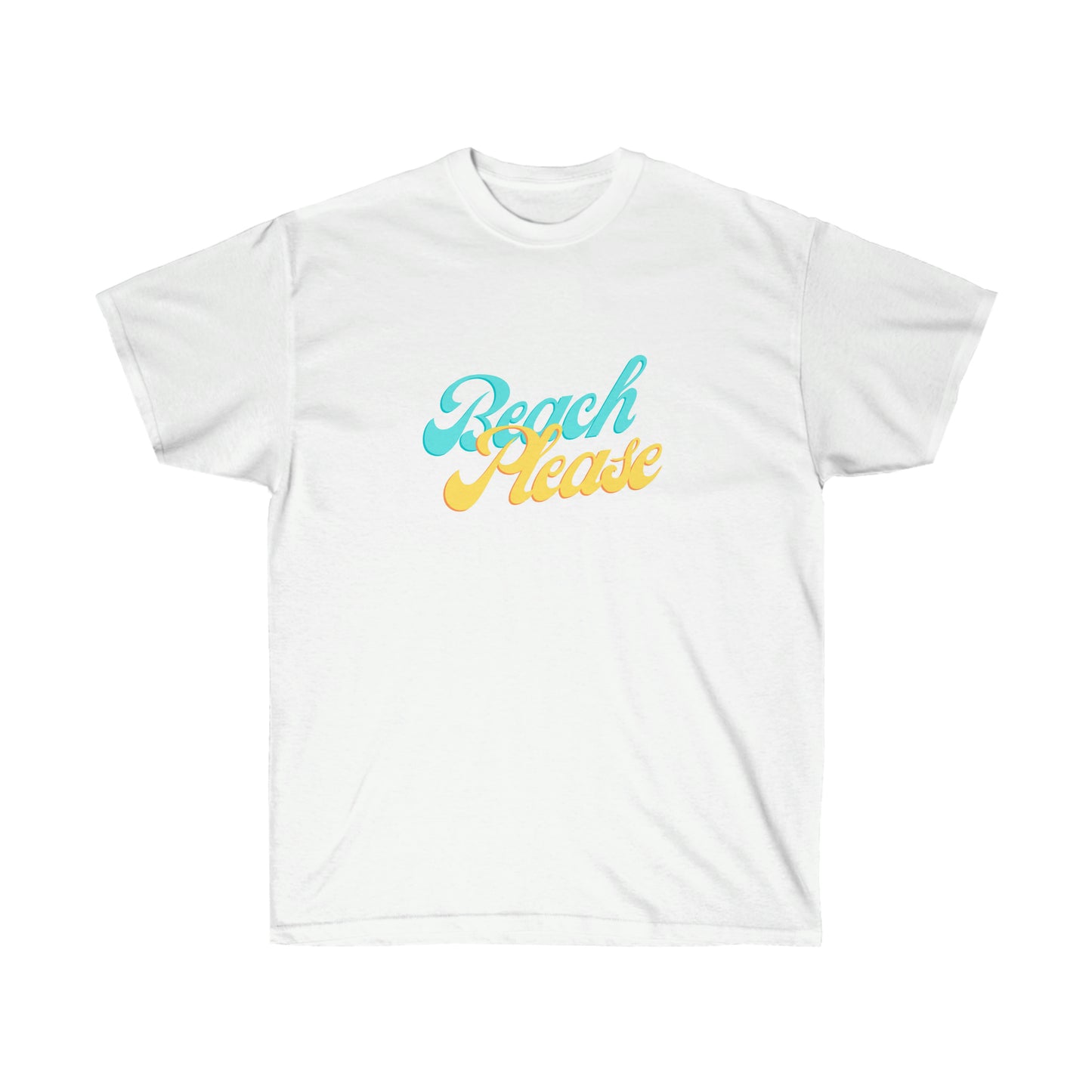 Unisex Ultra Cotton Tee Beach Please - Blue and Yellow