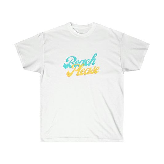 Unisex Ultra Cotton Tee Beach Please - Blue and Yellow