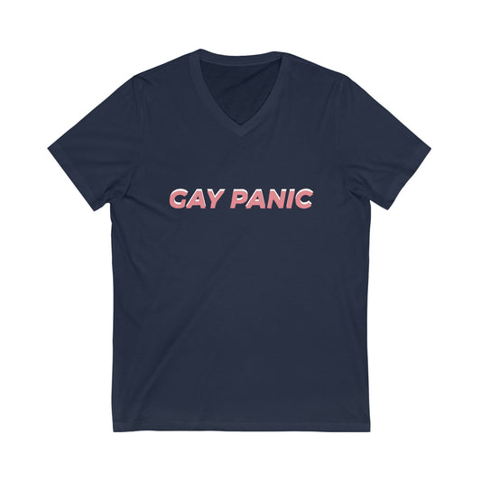 Unisex Jersey Short Sleeve V-Neck Tee Gay Panic Light